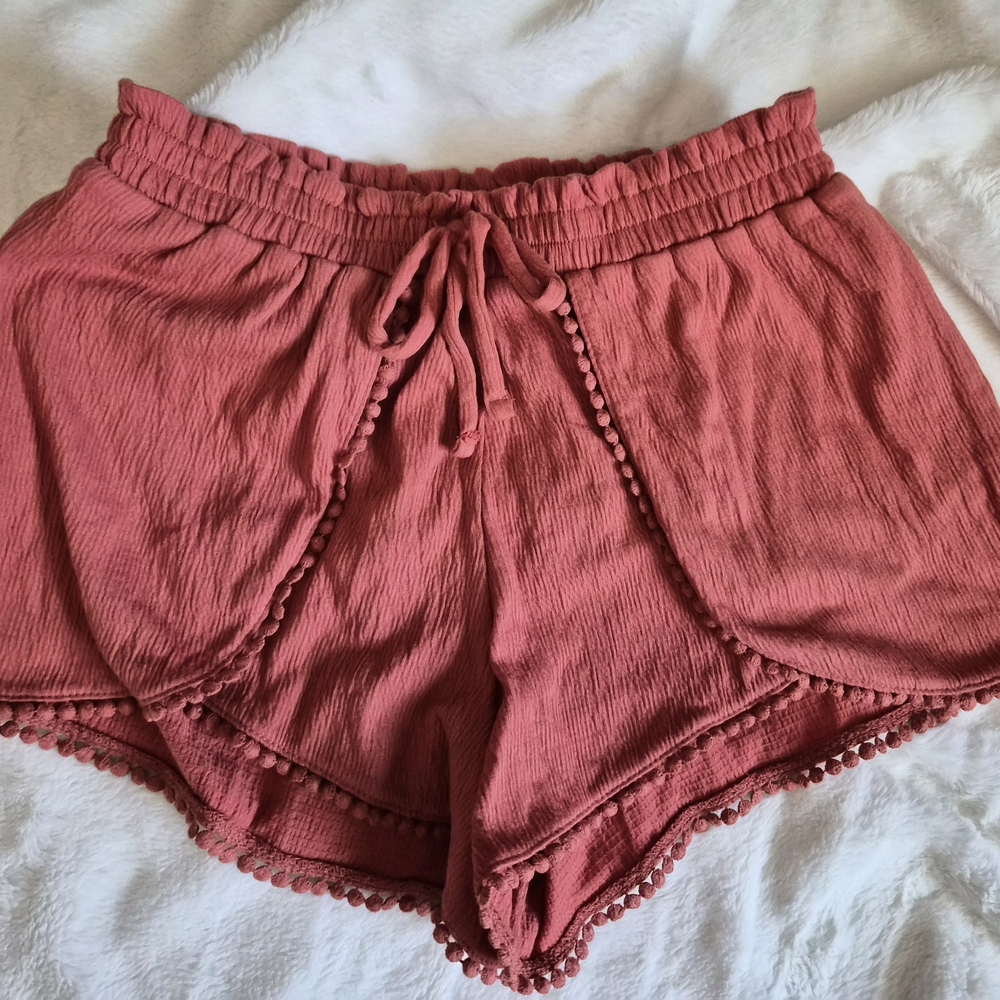 No Boundaries High Waist Pom-Pom Trim Shorts - Coral